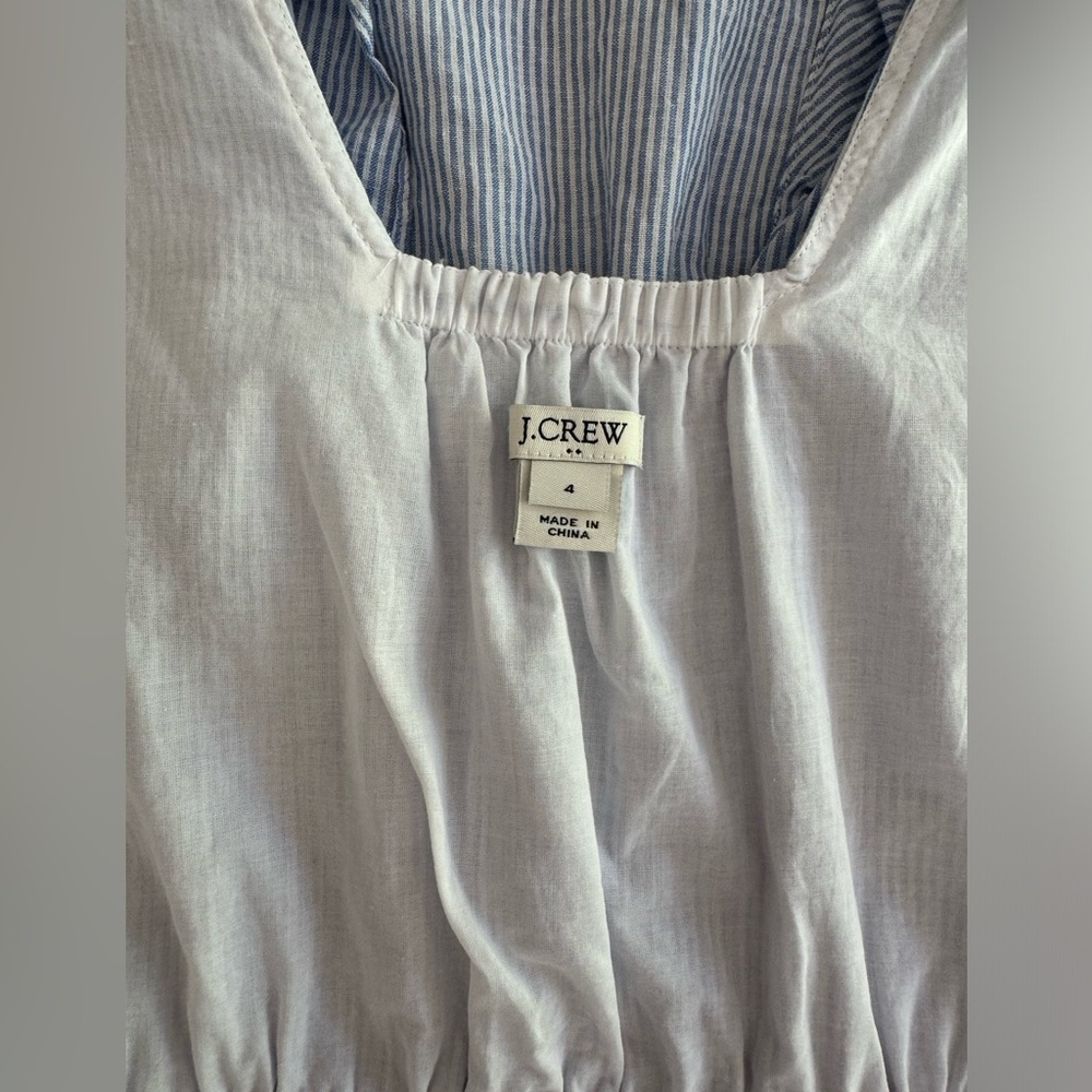 J. Crew Ruffle Sleeveless Linen Cotton Dress SZ 6 Blue White Stripes - Picture 14 of 16